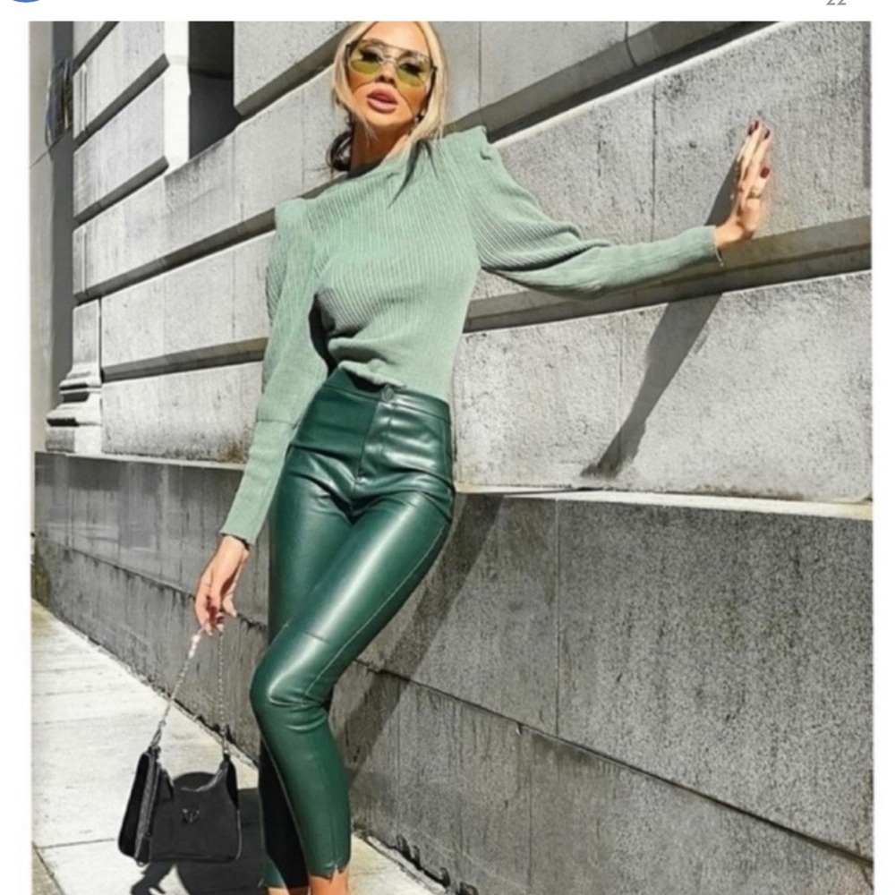 ZARA GREEN LEATHER LEGGING - Picture 5 of 7